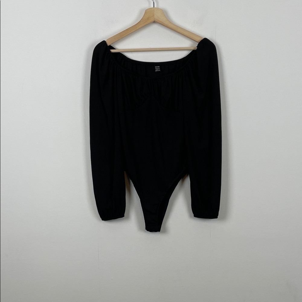 Boture Goth Sweatheart Babydoll Women's M Stretch Black Long Sleeve Bodysuit